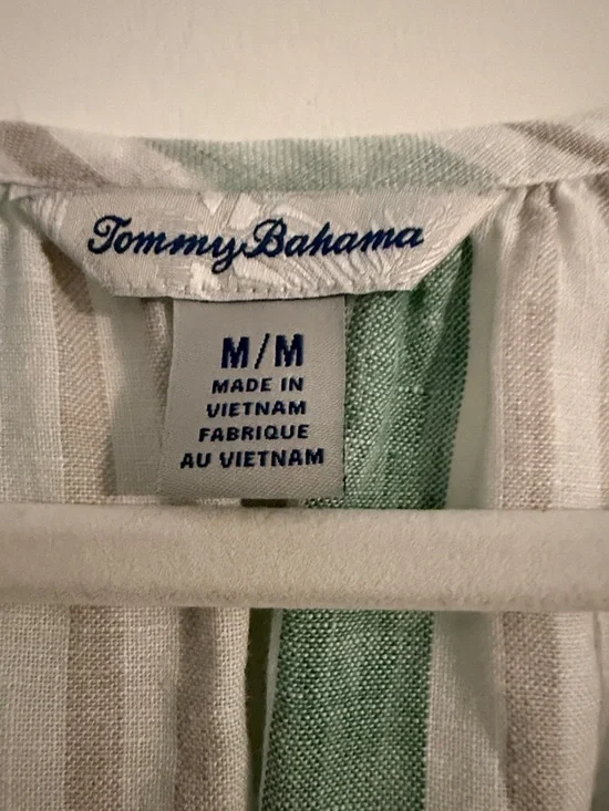 Tommy Bahama Seafoam and White Striped Puff-Sleeve Top - Picture 3 of 4